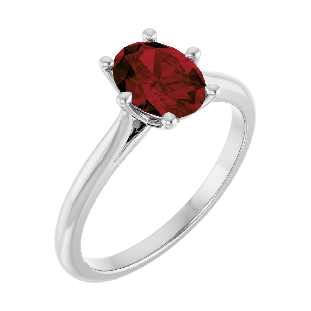 Oval Garnet Solitaire Engagement Ring in 14K White Gold with 1.5 ct oval diamond