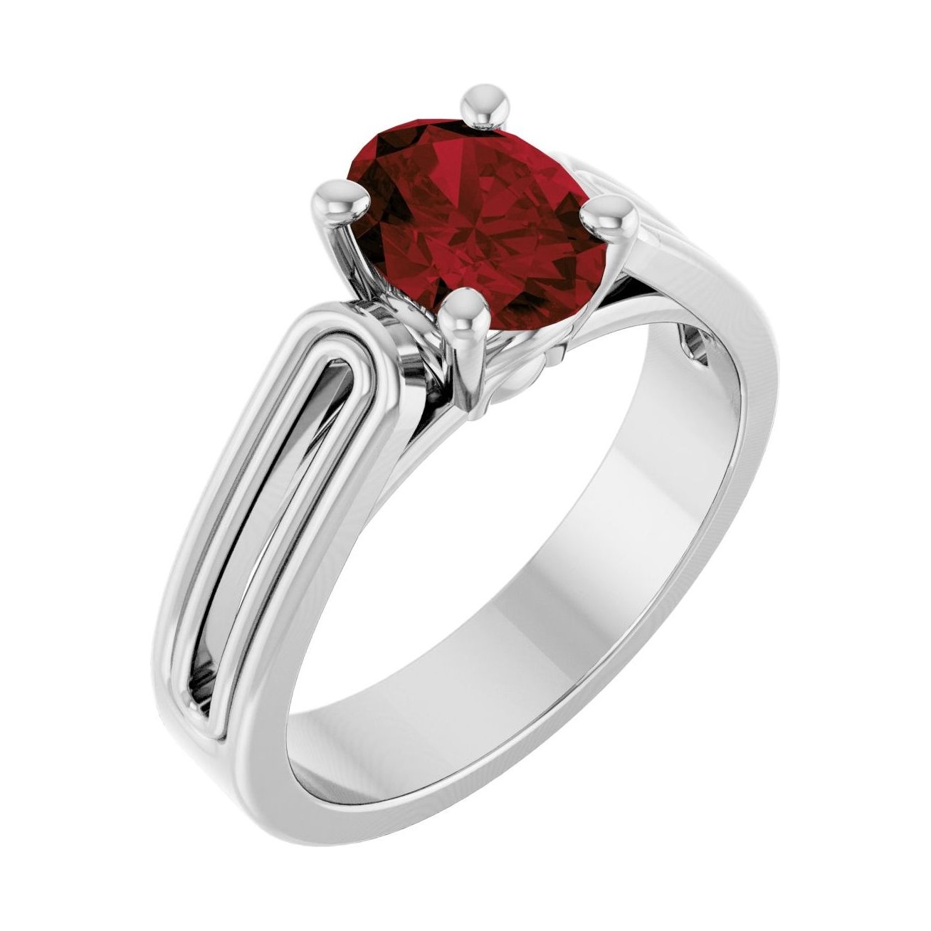 Oval Garnet Solitaire Engagement Ring in 14K White Gold with 1.5 ct oval diamond