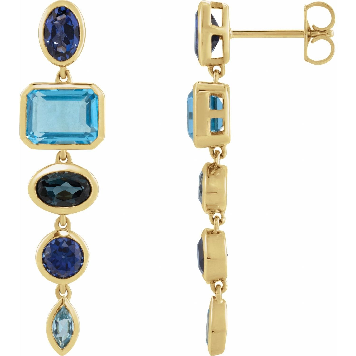 oval lab-grown blue sapphire drop earrings in 14k Yellow Gold