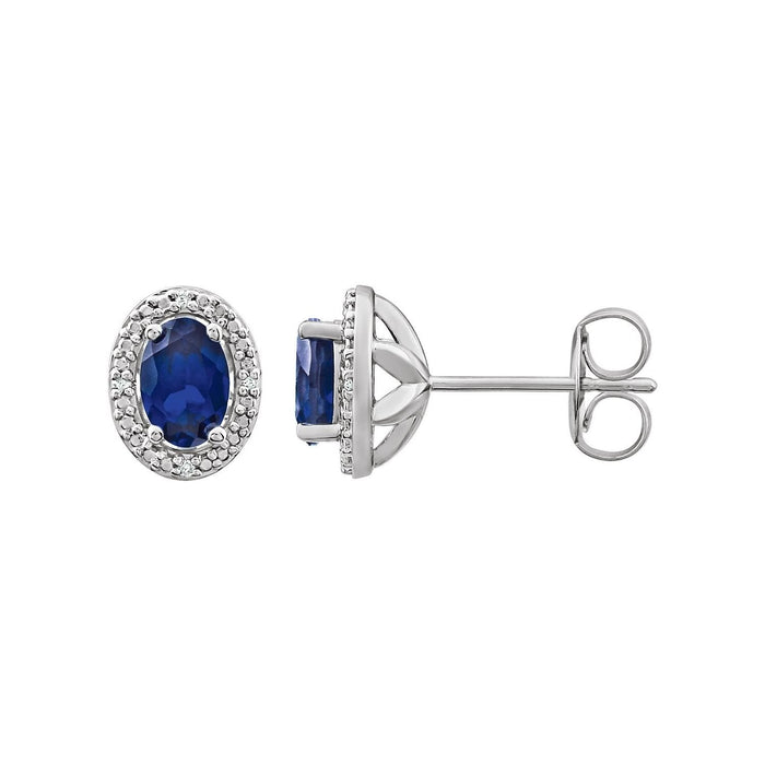 oval lab-grown blue sapphire earrings in sterling silver in Sterling Silver