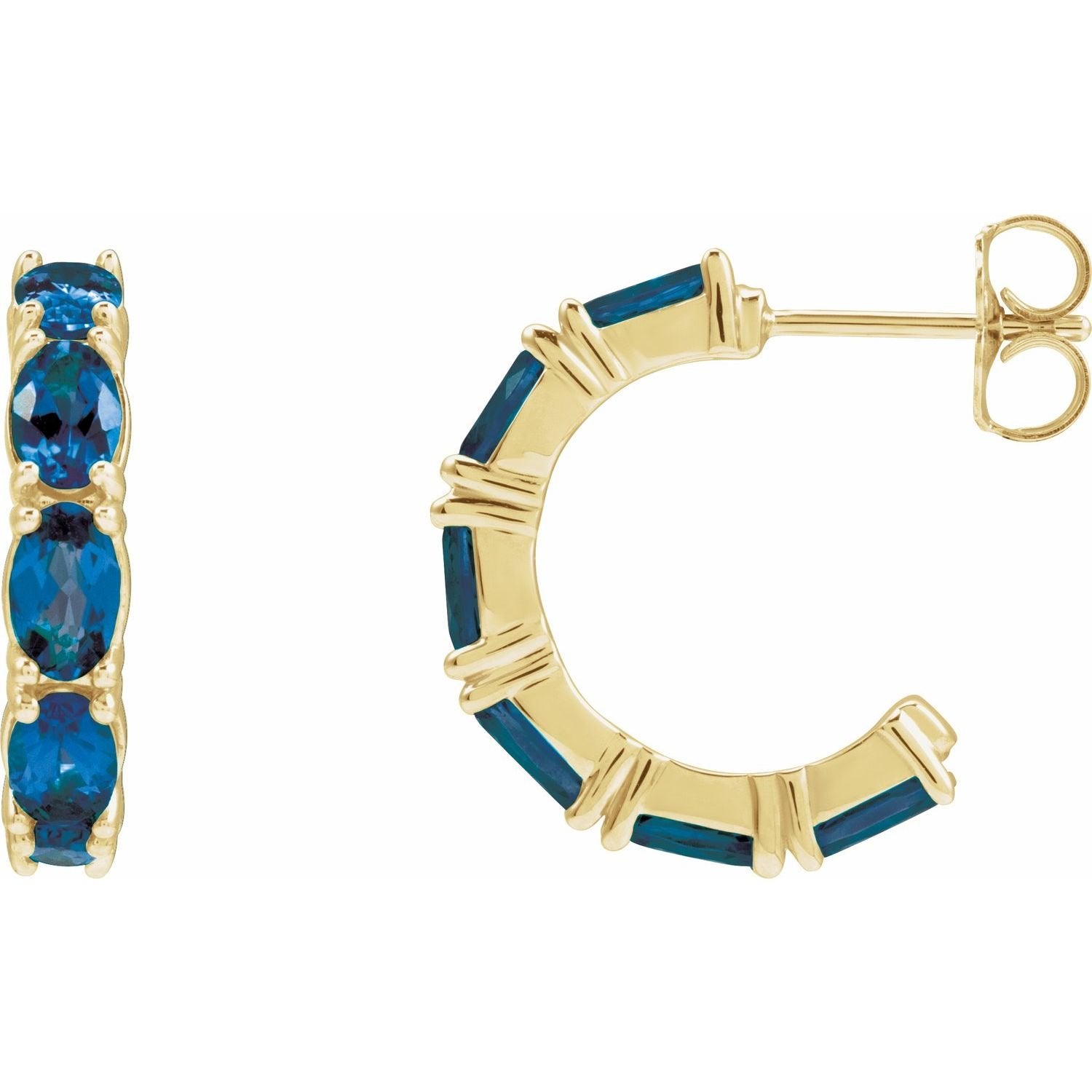 oval lab-grown blue sapphire hoop earrings in 14k Yellow Gold
