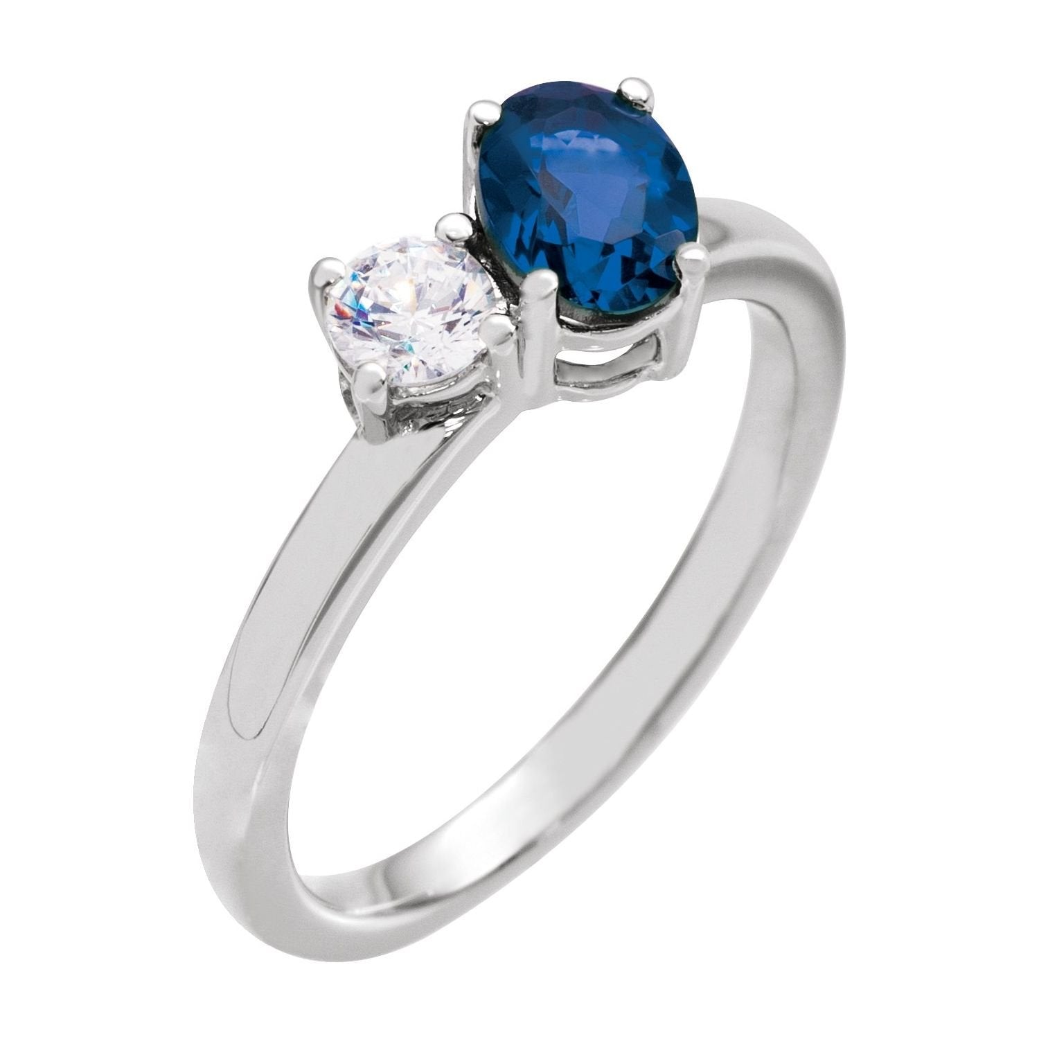oval lab-grown blue sapphire ring in 14k White Gold