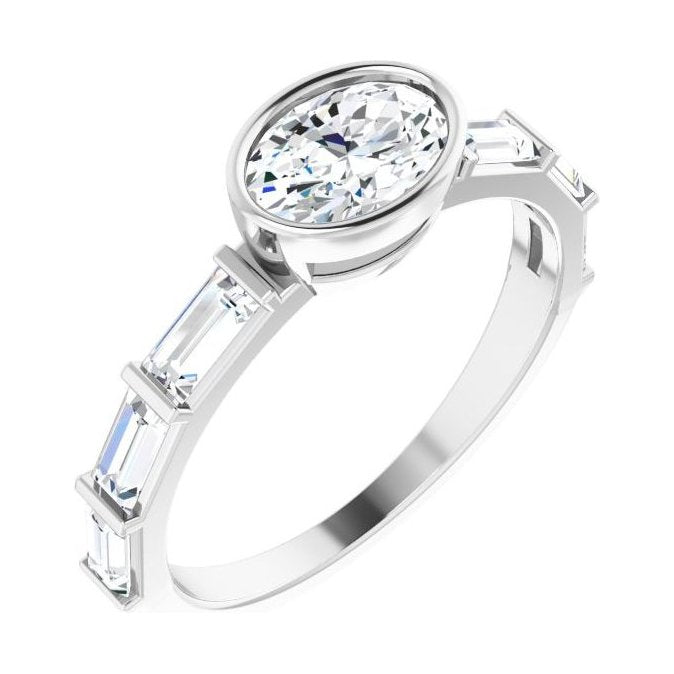 Oval Diamond Bezel-Set Cathedral Engagement Ring in 14K White Gold with 0.5 ct oval diamond