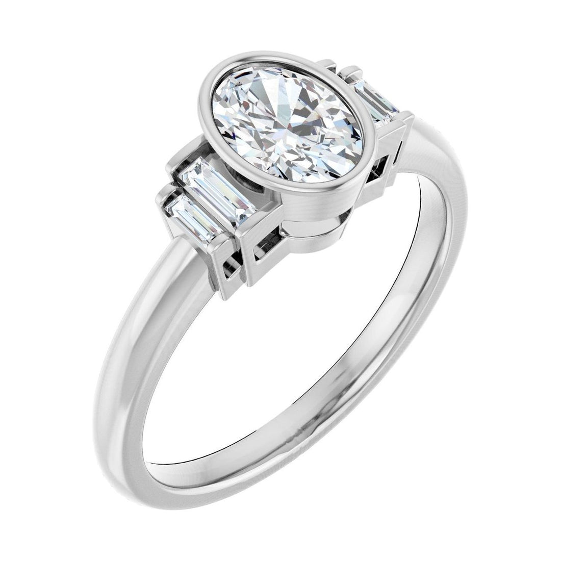 Oval Diamond Bezel-Set Classic Engagement Ring in 14K White Gold with 0.5 ct oval diamond
