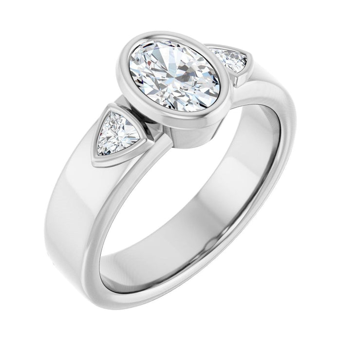 Oval Diamond Bezel-Set Engagement Ring in 14K White Gold with 1.0 ct oval diamond