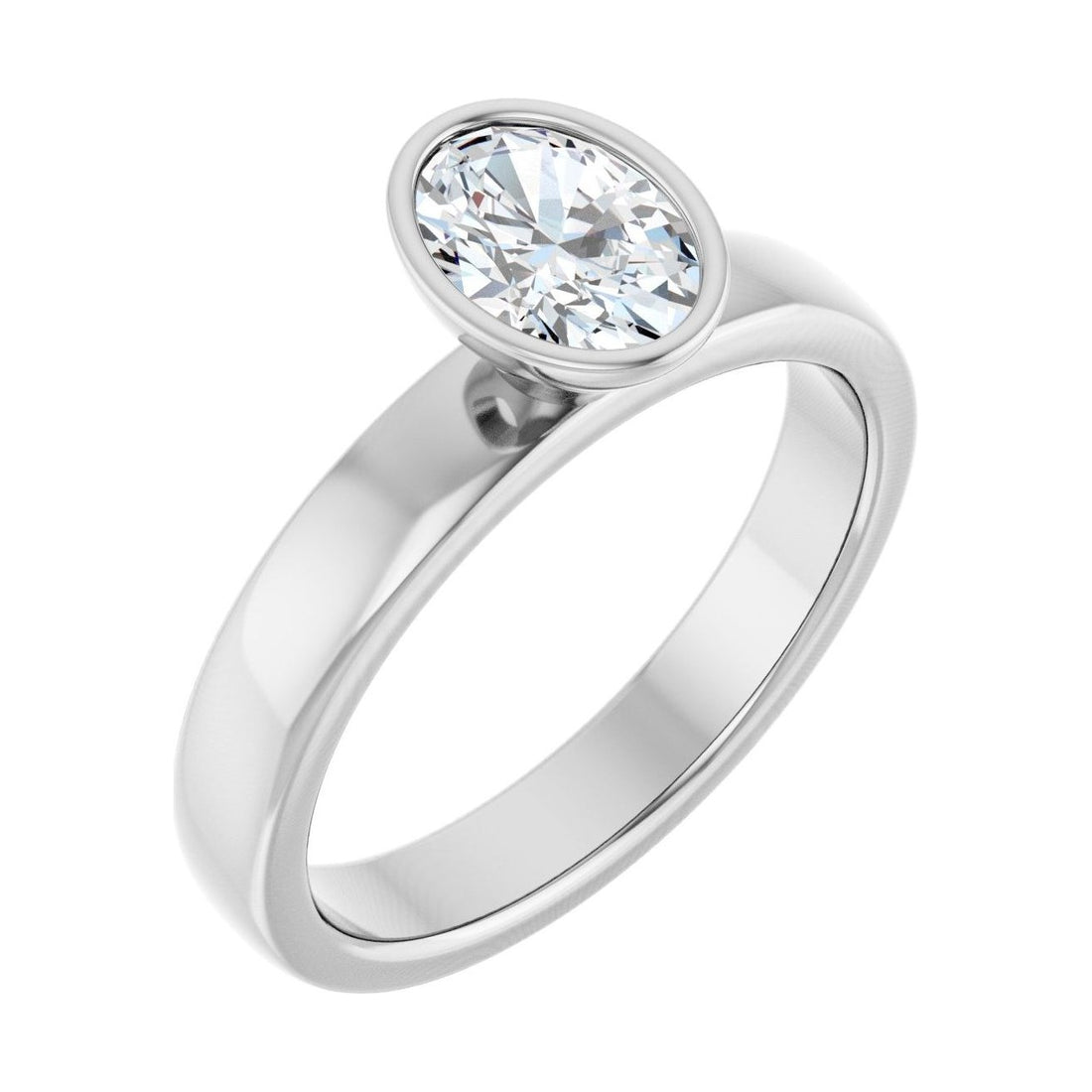 Oval Diamond Bezel-Set Signature Engagement Ring in 14K White Gold with 0.5 ct oval diamond