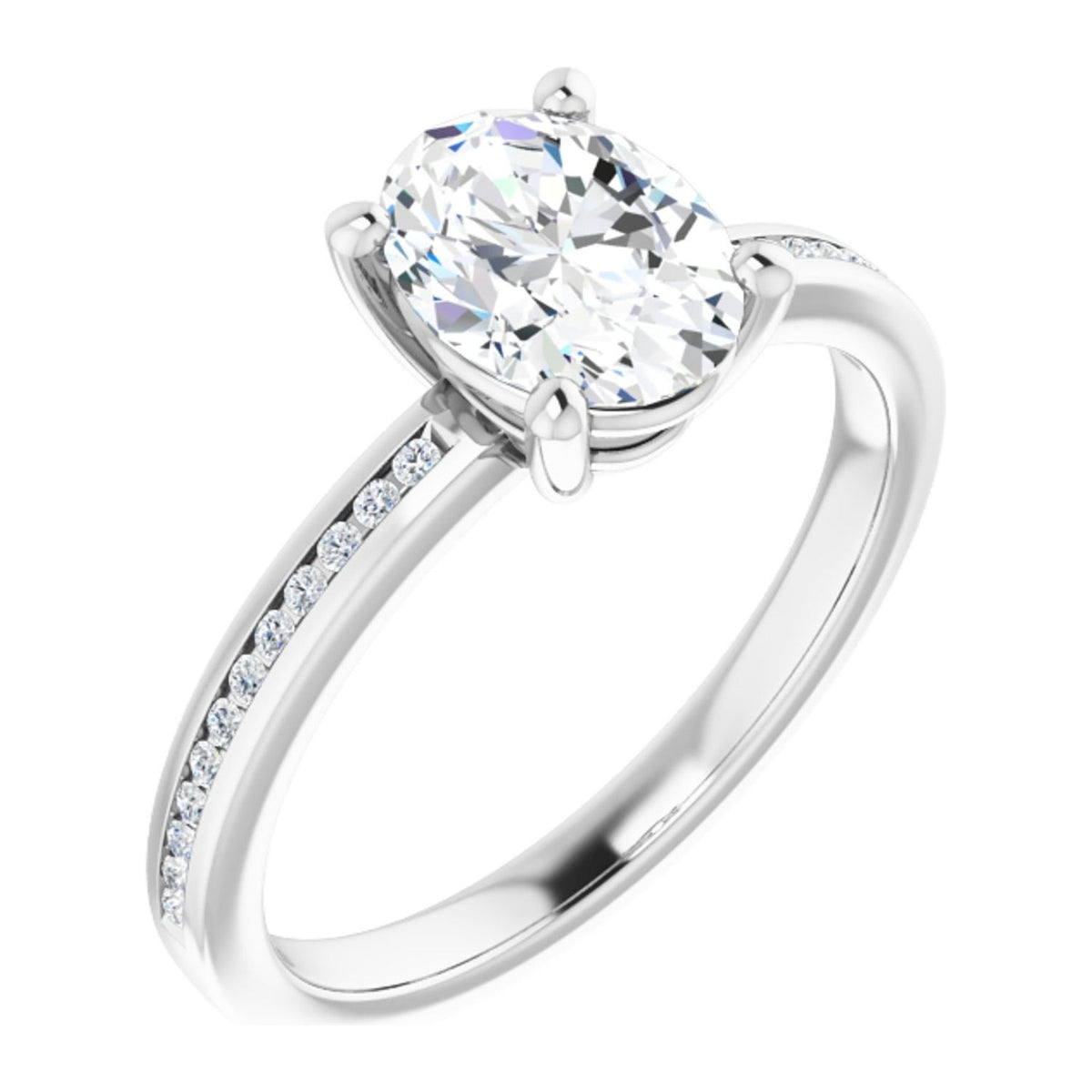 Oval Lab-Grown Diamond Channel-Set engagement ring in 14K White Gold, shown with a 1.10 ct center