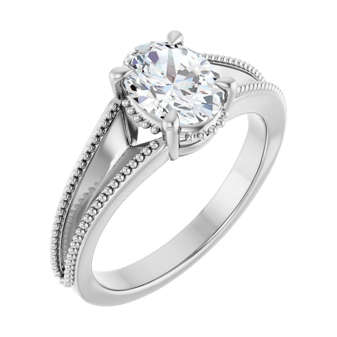 Oval Diamond Claw-Prong Solitaire Signature Engagement Ring in 14K White Gold with 1.0 ct oval diamond