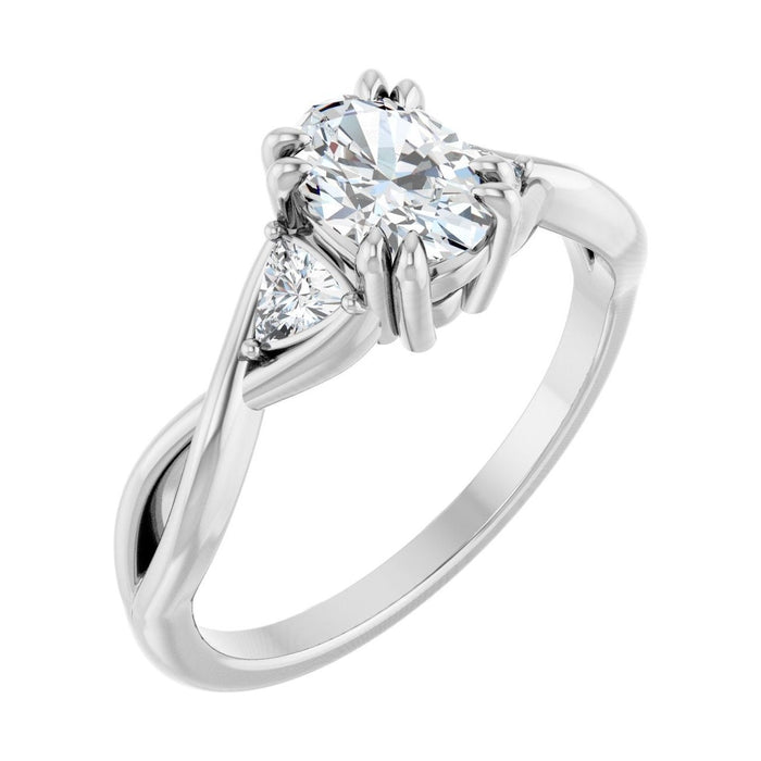 Oval Diamond Double Claw-Prong Three-Stone Engagement Ring in 14K White Gold with 1.0 ct oval diamond