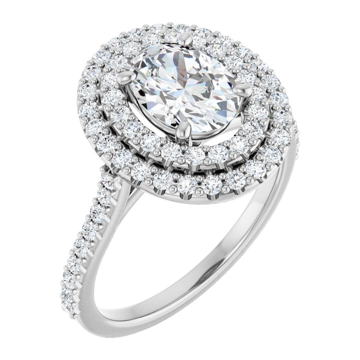 Oval Lab-Grown Diamond Double Halo engagement ring in 14K White Gold, shown with a 1.10 ct center