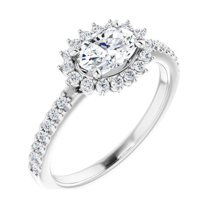 Oval Diamond Halo Signature Engagement Ring in 14K White Gold with 0.5 ct oval diamond