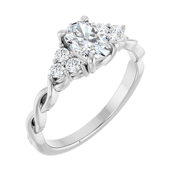 Oval Diamond Pavé Compass-Prong Engagement Ring in 14K White Gold with 1.0 ct oval diamond