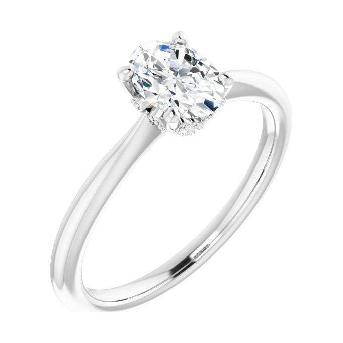 Oval Diamond Pavé Engagement Ring in 14K White Gold with 1.0 ct oval diamond