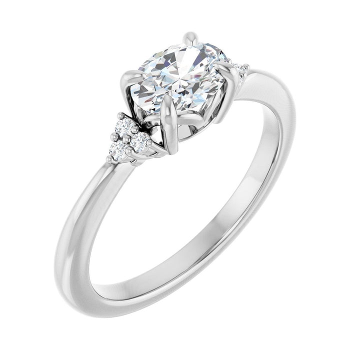 Oval Diamond Pavé Petite Engagement Ring in 14K White Gold with 1.0 ct oval diamond
