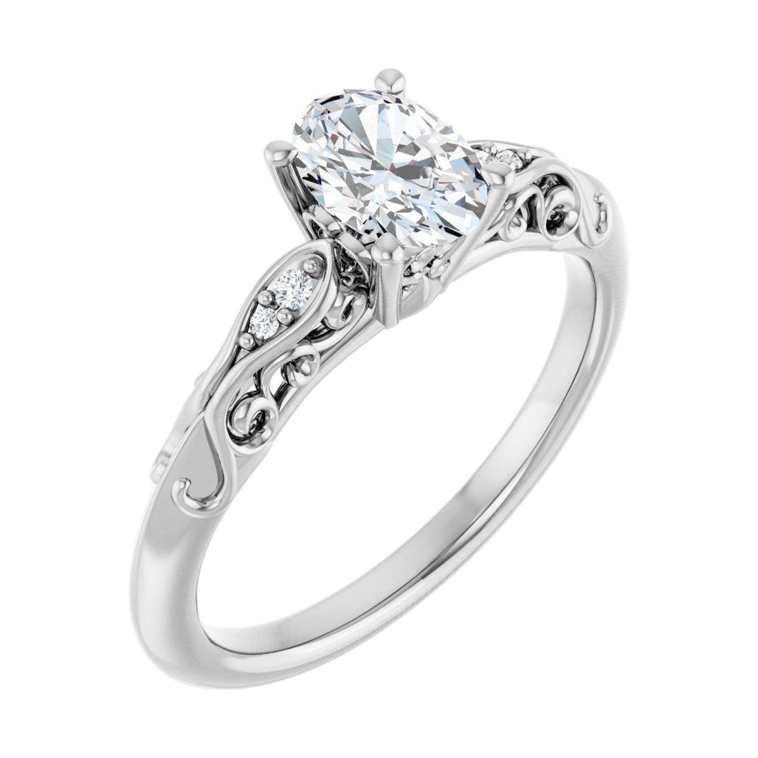 Oval Diamond Pavé Signature Engagement Ring in 14K White Gold with 1.0 ct oval diamond
