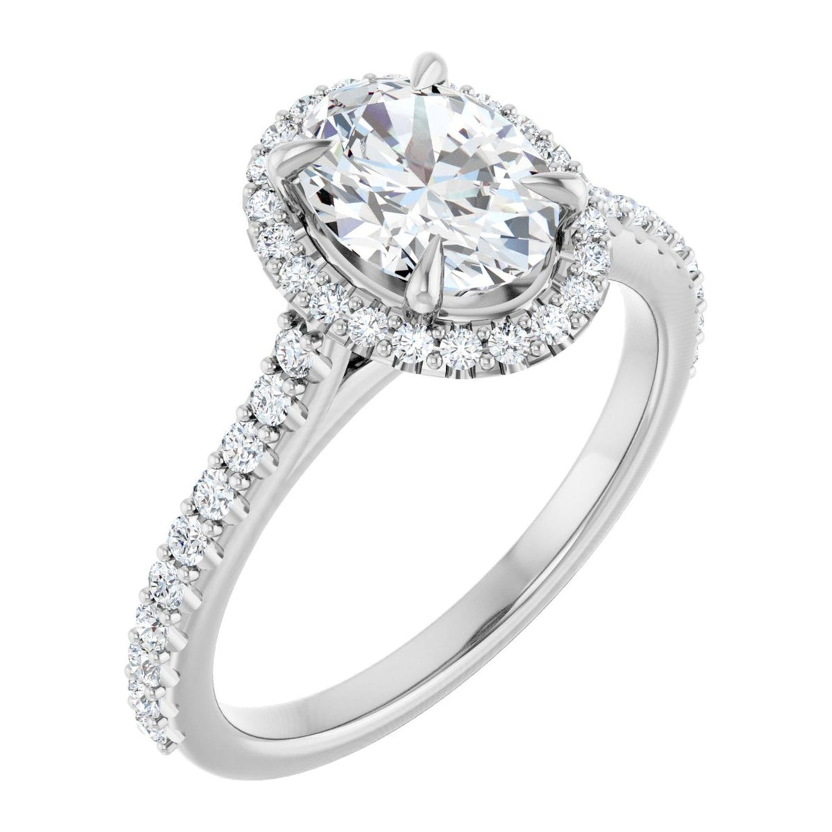 Oval Lab-Grown Diamond Pavé Halo engagement ring in 14K White Gold, shown with a 1.10 ct center