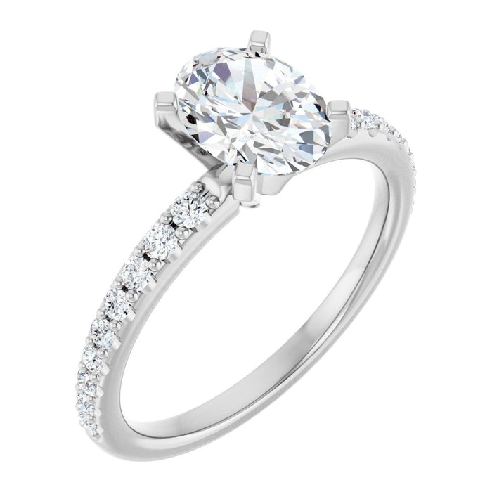 Oval Lab-Grown Diamond Petite Pavé engagement ring in 14K White Gold, shown with a 1.10 ct center