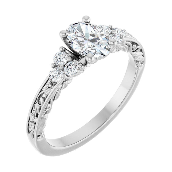 Oval Diamond Sculptural Pavé Engagement Ring in 14K White Gold with 1.0 ct oval diamond