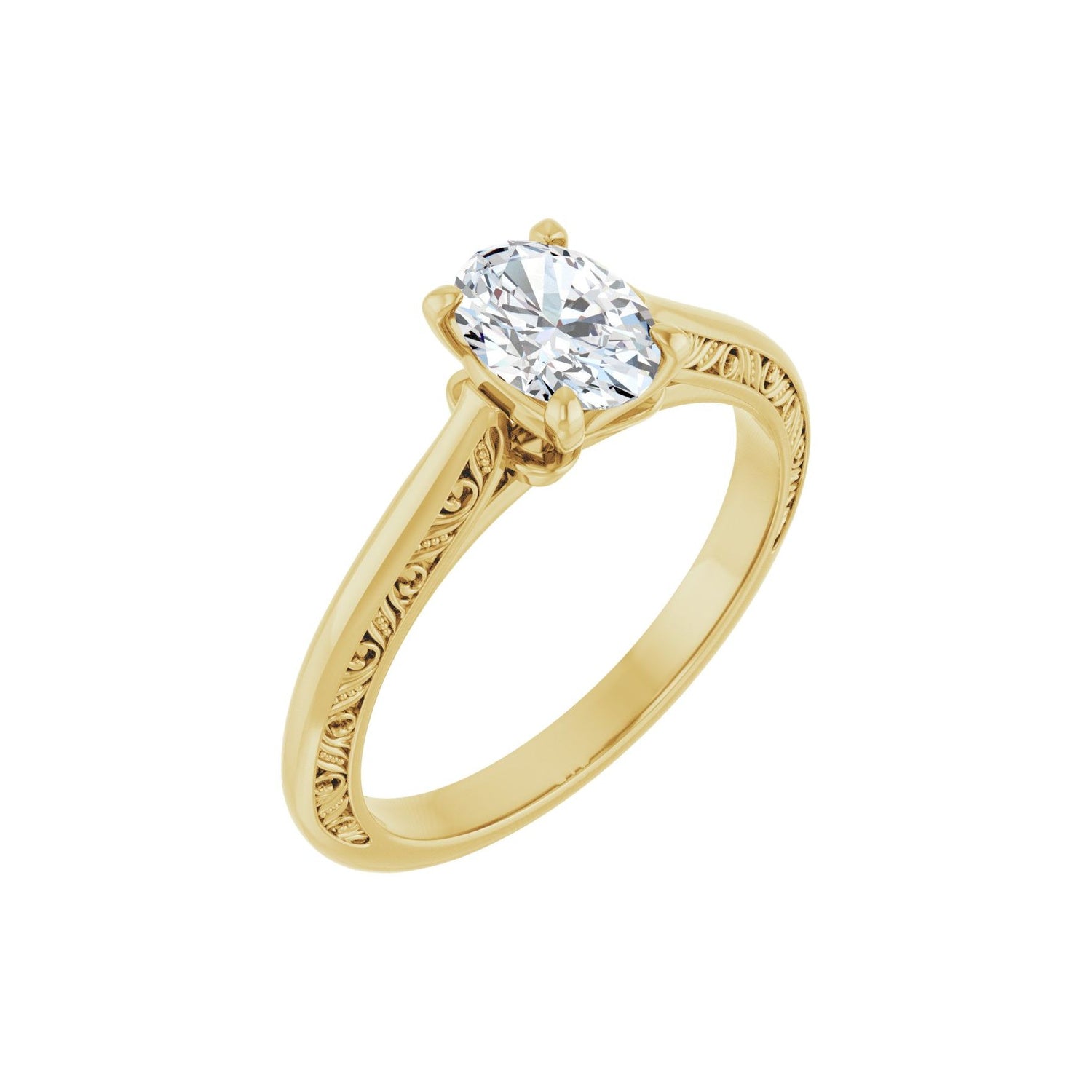 0.75 ct oval lab-grown diamond sculptural solitaire engagement ring in 14K Yellow Gold