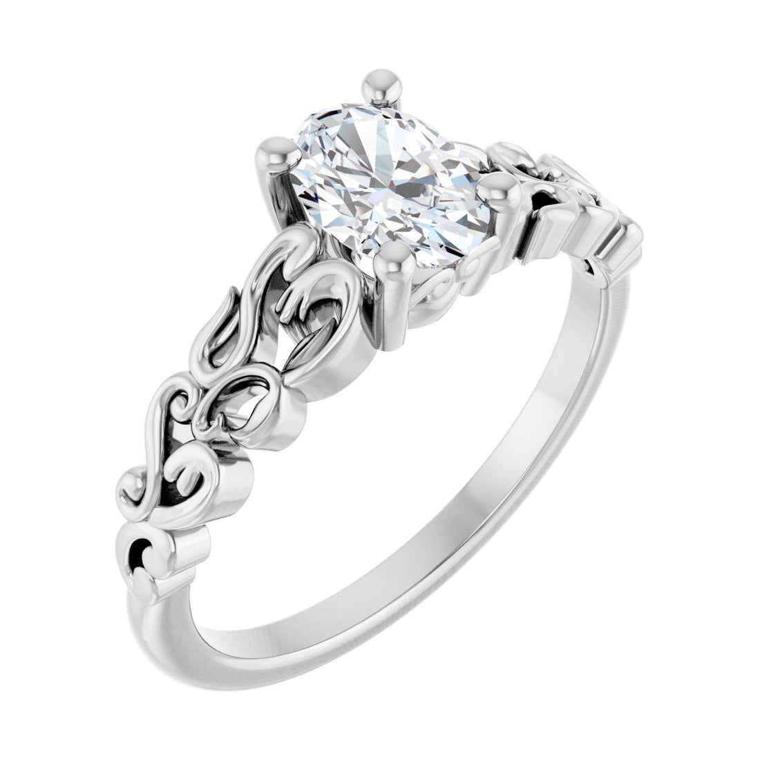 Oval Diamond Sculptural Solitaire Petite Engagement Ring in 14K White Gold with 0.5 ct oval diamond