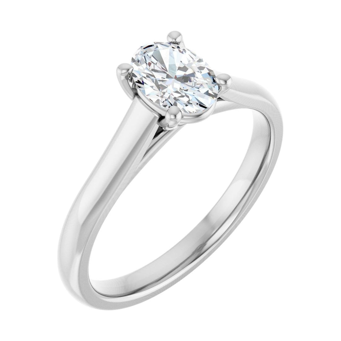 Oval Diamond Solitaire Cathedral Engagement Ring in 14K White Gold with 1.0 ct oval diamond