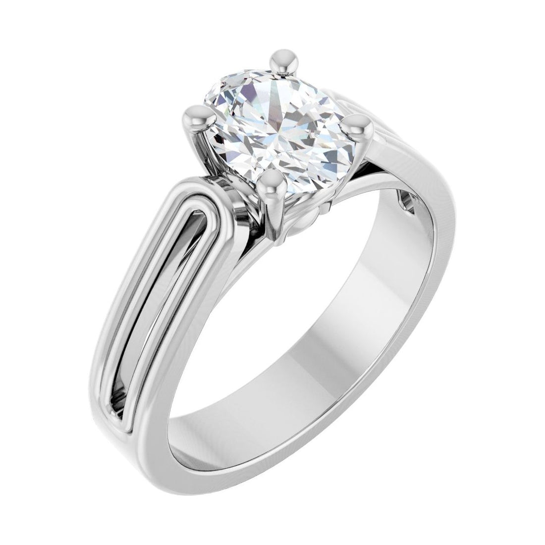 Oval Diamond Solitaire Slim-Band Engagement Ring in 14K White Gold with 1.0 ct oval diamond