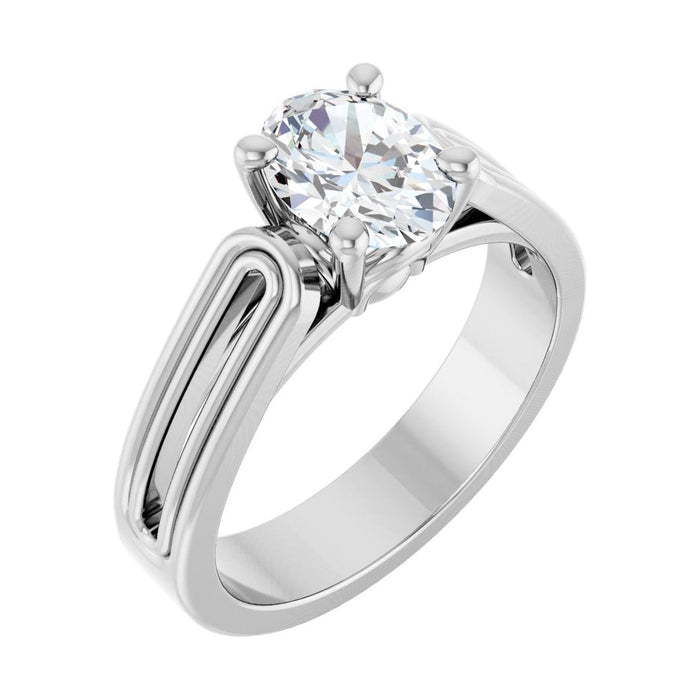 Oval Diamond Solitaire Slim-Band Engagement Ring in 14K White Gold with 1.0 ct oval diamond