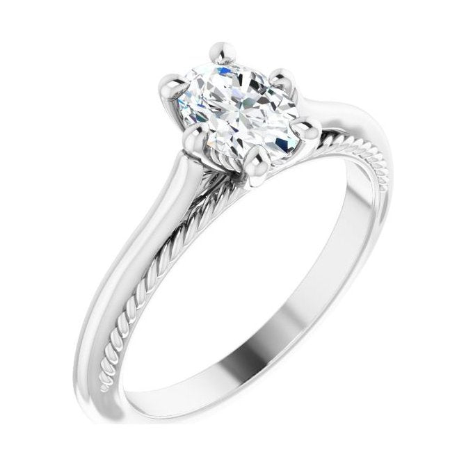 Oval Diamond Solitaire Tapered Engagement Ring in 14K White Gold with 1.0 ct oval diamond