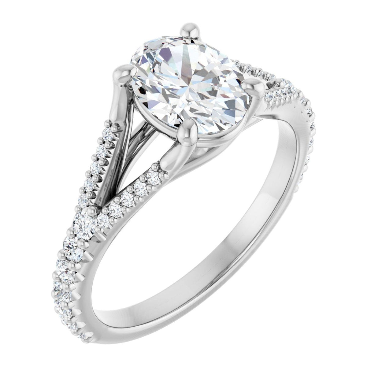 Oval Lab-Grown Diamond Split Shank Pavé engagement ring in 14K White Gold, shown with a 1.10 ct center