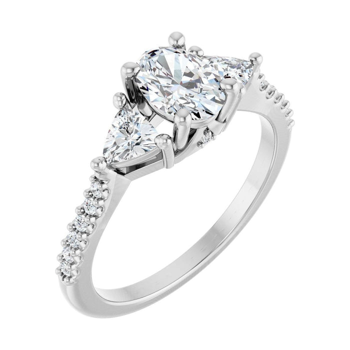 Oval Diamond Three-Stone Cathedral Engagement Ring in 14K White Gold with 0.5 ct oval diamond