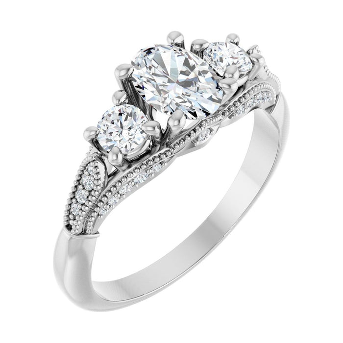 Oval Diamond Three-Stone Classic Engagement Ring in 14K White Gold with 1.0 ct oval diamond