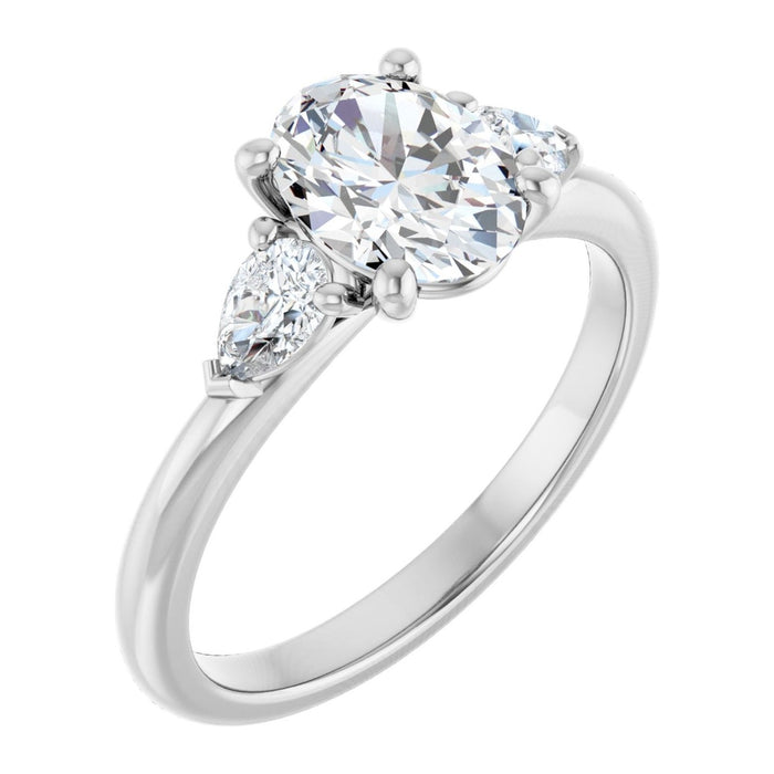 Oval Lab-Grown Diamond Three-Stone Pear Sides engagement ring in 14K White Gold, shown with a 1.10 ct center