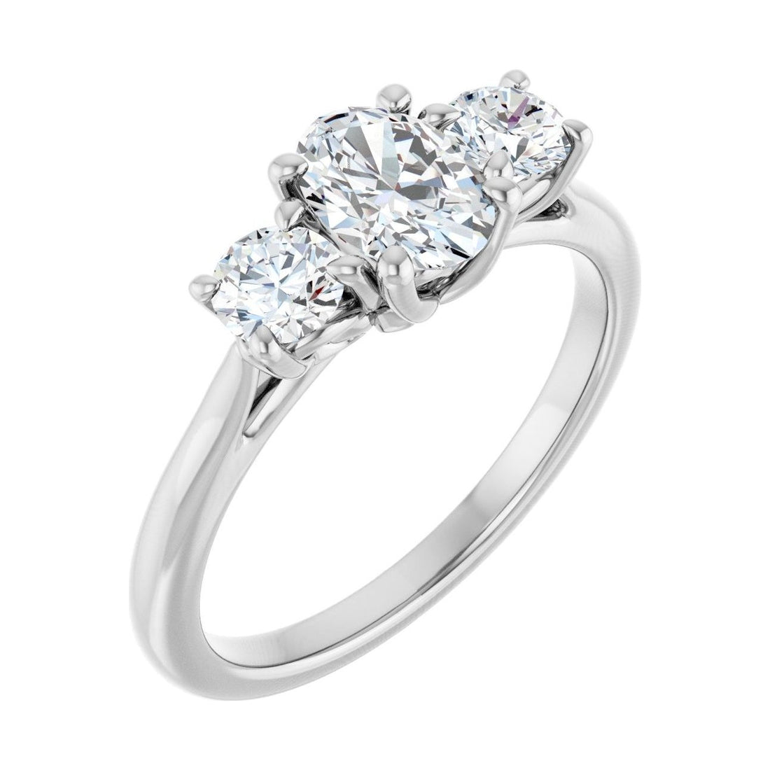 Oval Diamond Three-Stone Signature Engagement Ring in 14K White Gold with 0.5 ct oval diamond