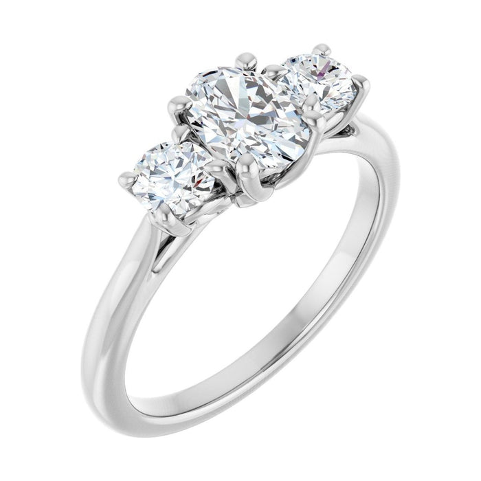 Oval Diamond Three-Stone Signature Engagement Ring in 14K White Gold with 0.5 ct oval diamond