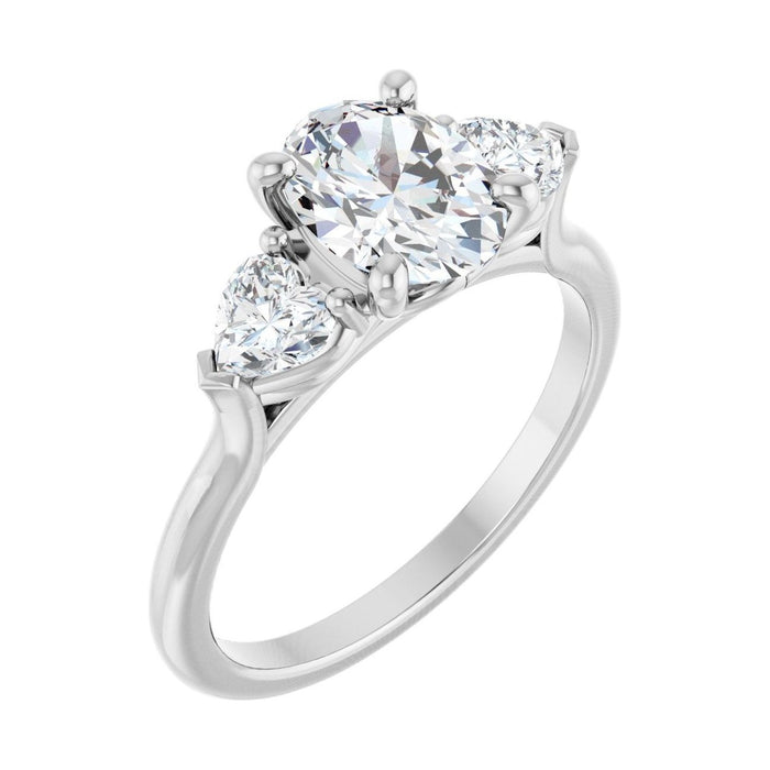 Oval Diamond Three-Stone Tapered Engagement Ring in 14K White Gold with 1.0 ct oval diamond