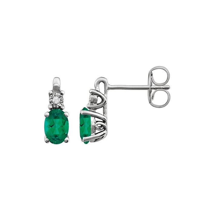 oval lab-grown emerald earrings in 14k White Gold