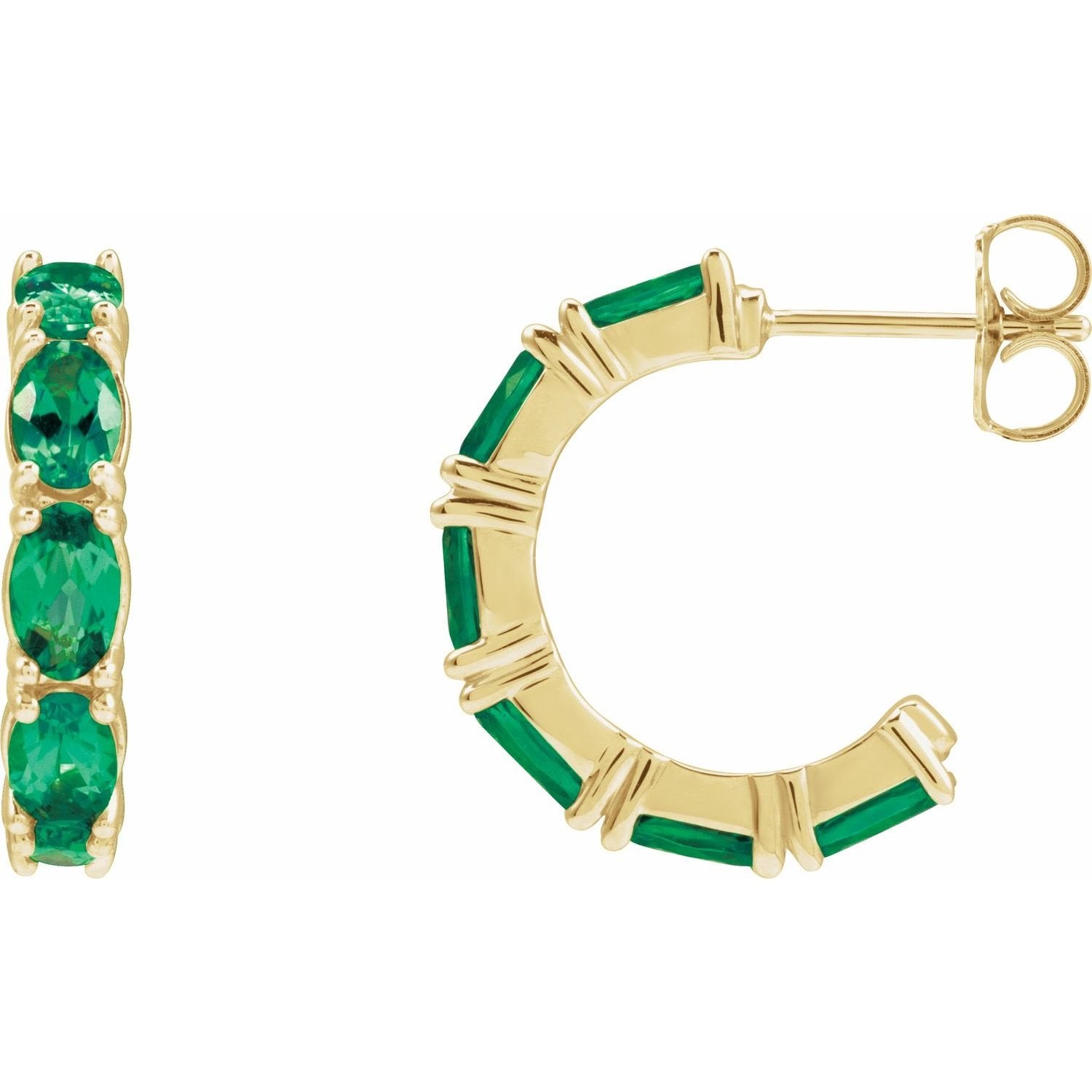 oval lab-grown emerald hoop earrings in 14k Yellow Gold