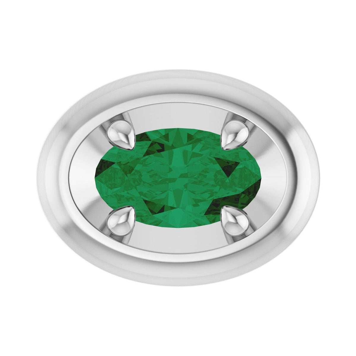 14K white gold oval lab-grown emerald slide pendant necklace, green oval emerald in four-prong slide setting