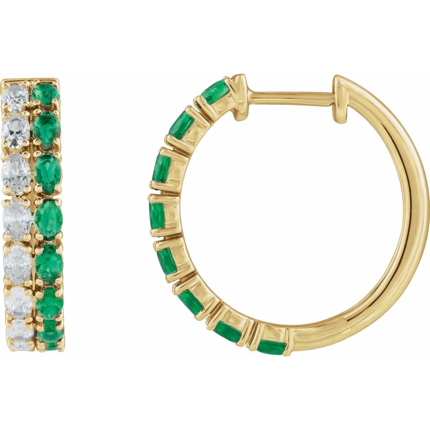 oval lab-grown emerald statement hoop earrings in 14k Yellow Gold