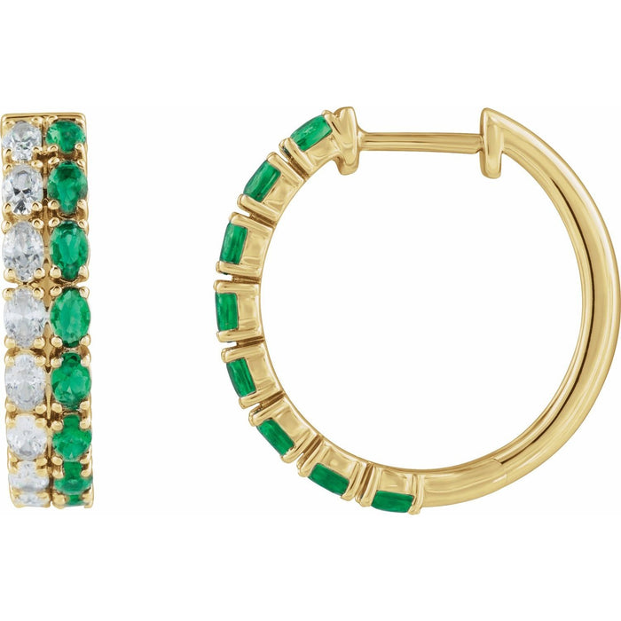 oval lab-grown emerald statement hoop earrings in 14k Yellow Gold