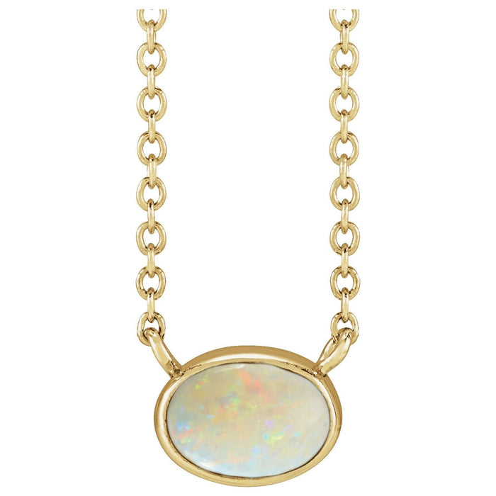 oval lab-grown white opal cabochon necklace in 14k Yellow Gold