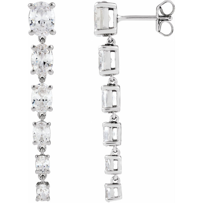 Oval Line Lab-Grown Diamond Drop Earrings (3 1/4 ctw) in 14K White Gold