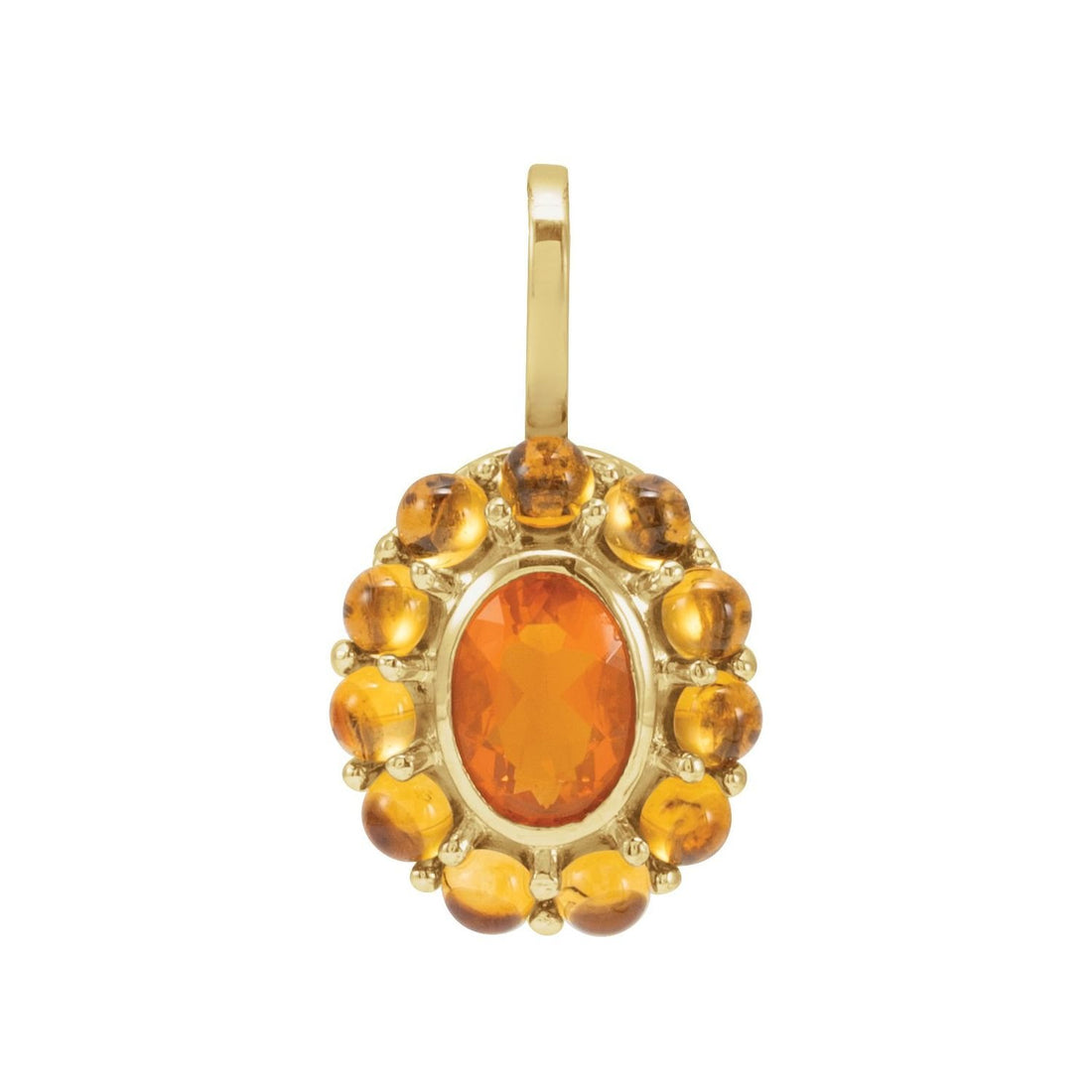 oval mexican fire opal halo necklace in 14k Yellow Gold