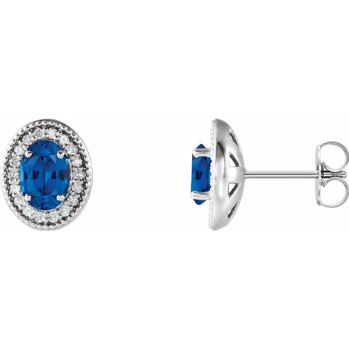 oval natural blue sapphire earrings in 14k White Gold