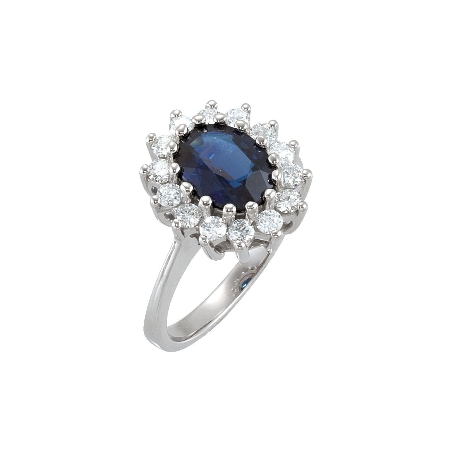 oval natural blue sapphire halo cocktail ring in 14k White Gold