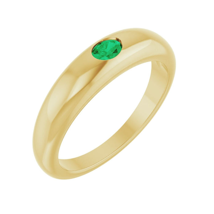 oval natural emerald dome ring in 14k Yellow Gold