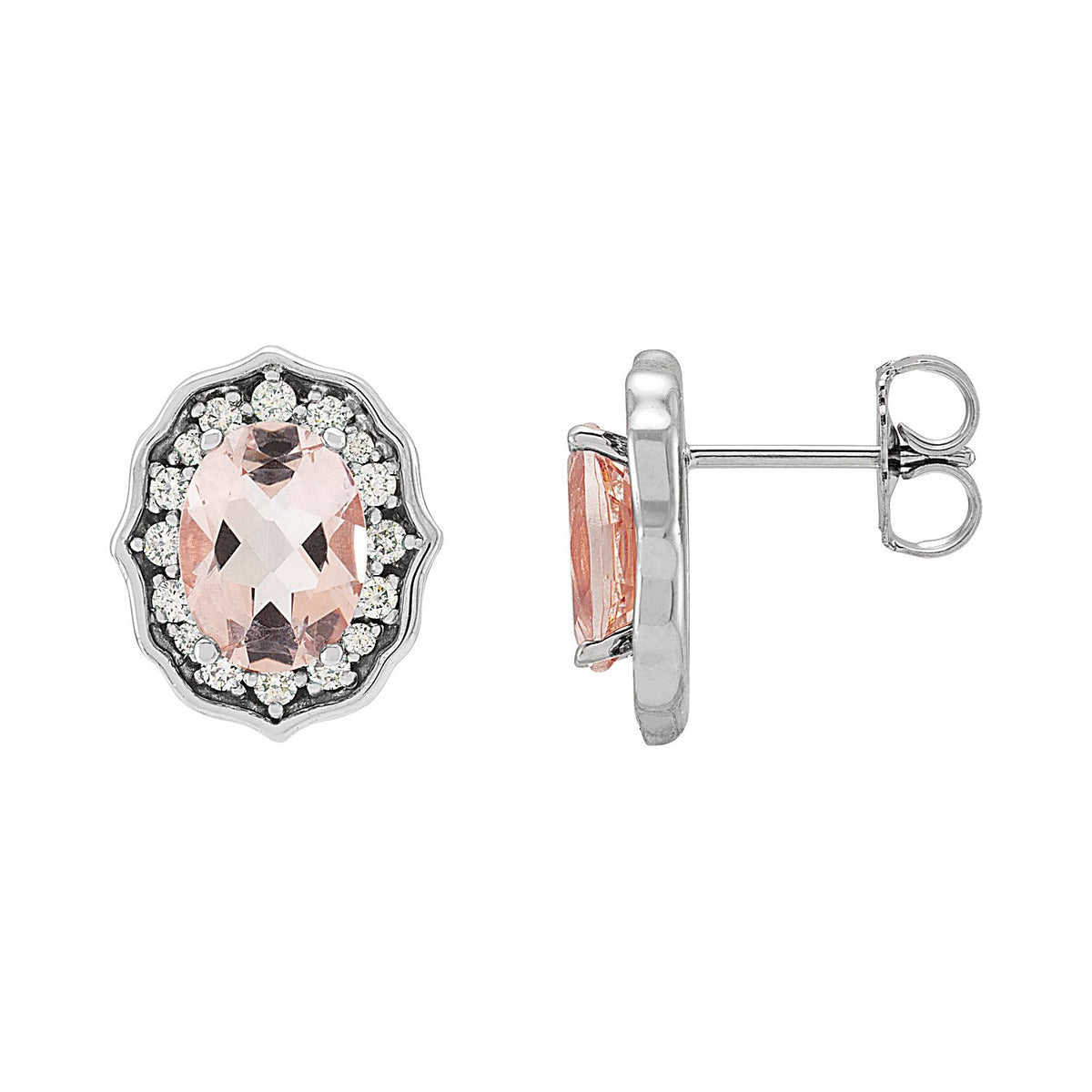 Oval Peach Morganite Stud Earrings in 14K White Gold