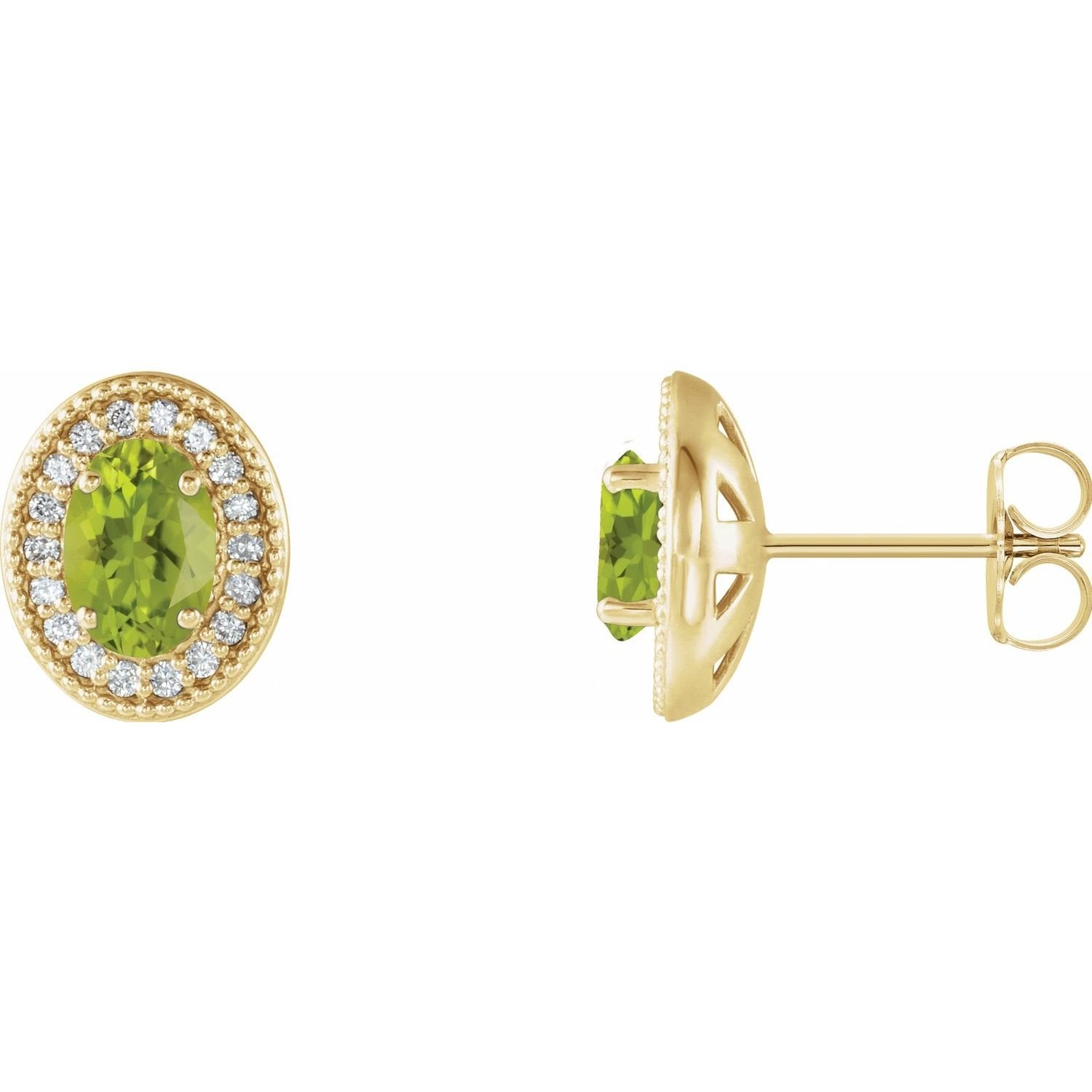 oval peridot & diamond earrings in 14k Yellow Gold