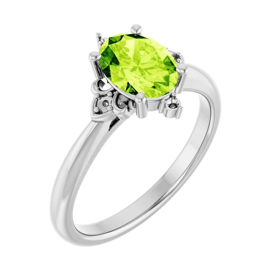Oval Peridot Pavé Engagement Ring in 14K White Gold with 1.5 ct oval diamond