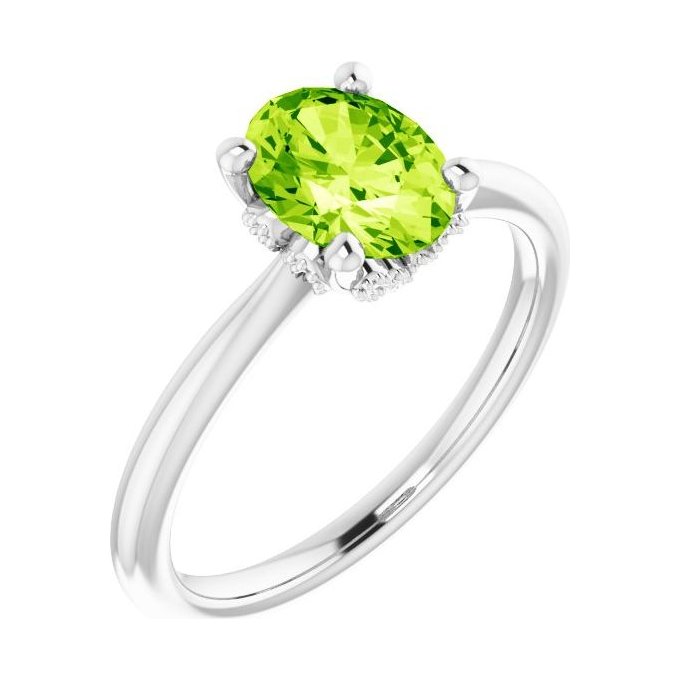 Oval Peridot Pavé Engagement Ring in 14K White Gold with 1.5 ct oval diamond